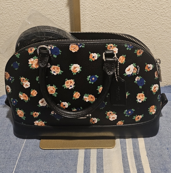 Coach Handbags - Coach Black Satchel with Floral Design Mini